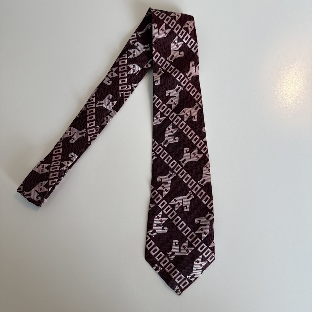 Vintage 1950's Mid Century Novelty Necktie Geometric Cat Motif Deco